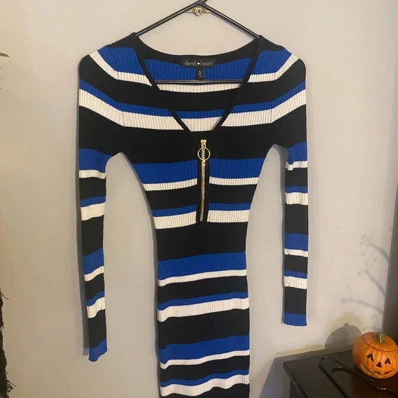 Striped Blue and Black Bodycon Dress - Picture 2 of 4